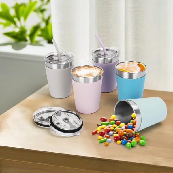 Stainless Steel Sippy Cup, 5-Pack Kids & Toddler Cups with Silicone Sleeves and Straws, Dishwasher Safe, 12 Oz Kids Tumblers For Travel or At Home - Image 5