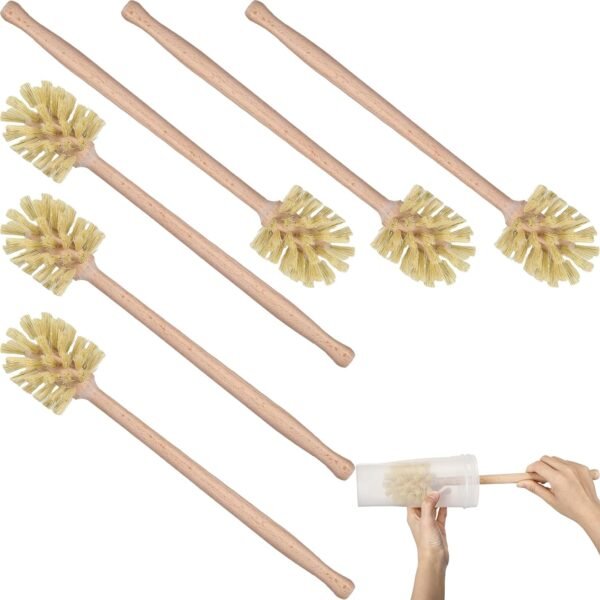 Gejoy 6 Pcs Bottle Brush, Natural Wood Dish Brush Scrub Brush with Long Beechwood Handle Bristles for Cleaning Bottles Mugs Jars Glasses Dishes Vases Pitchers, 13.6 x 2.6 Inches
