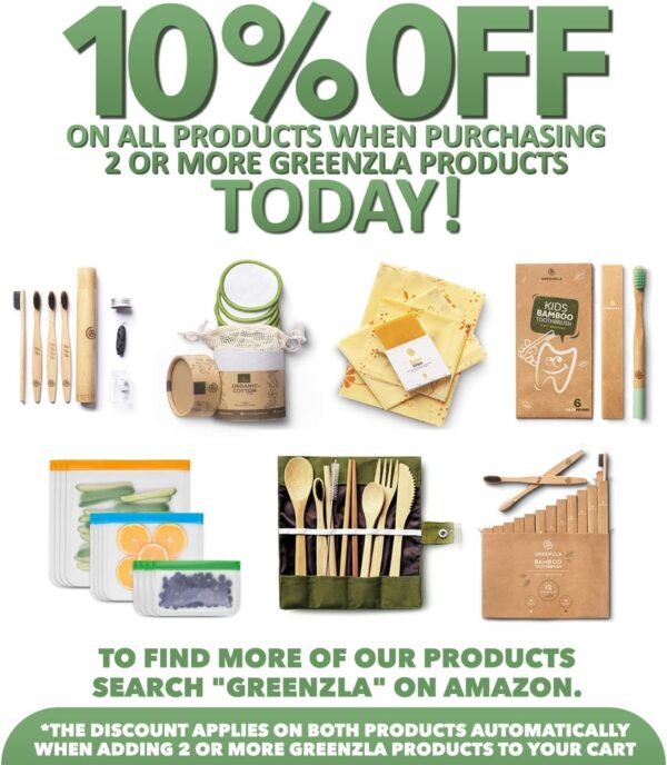 Greenzla 2-Pack Bamboo Utensils Set | With Bonus 2 Bamboo Toothbrushes | Natural Bamboo Straw, Spoon, Fork, Knife, Teaspoon, Chopsticks, Brush & 2 Storage Bags | Reusable Bamboo Cutlery set - Image 7