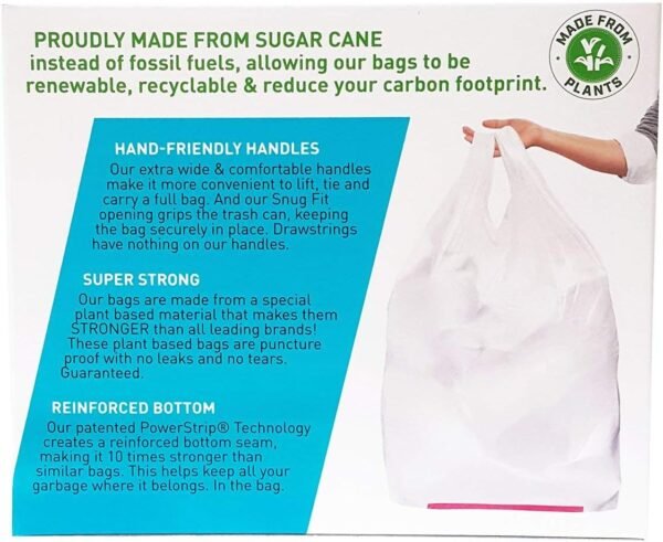 Hippo Sak - Plant Based Tall Kitchen Garbage Bags with Ergonomic Handles - 13 Gallon Trash Bags - Recyclable & Eco Friendly - Super Strong and Leak Proof Tall Kitchen Trash Bags (45 Count) - Image 2