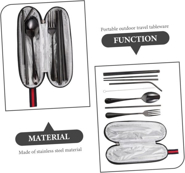 Kisangel 1 Set Set Outdoor Travel Tableware Bag Cookware Stainless Silverware Tiffin Lunchbox Reusable Camping Kit Cooler Individually Wrapped Cutlery Packets Food Spoon Stainless Steel - Image 3