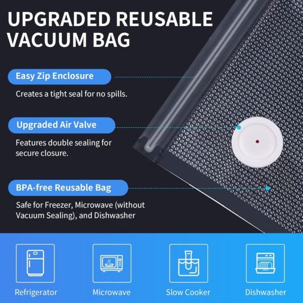 AIRMSEN Handheld Vacuum Sealer for Food Preservation & Storage, Portable Mini Vacuum Sealer with 11 PCS Reusable Sous Vide Bags and 2 PCS Vacuum Wine Sealer - Image 5