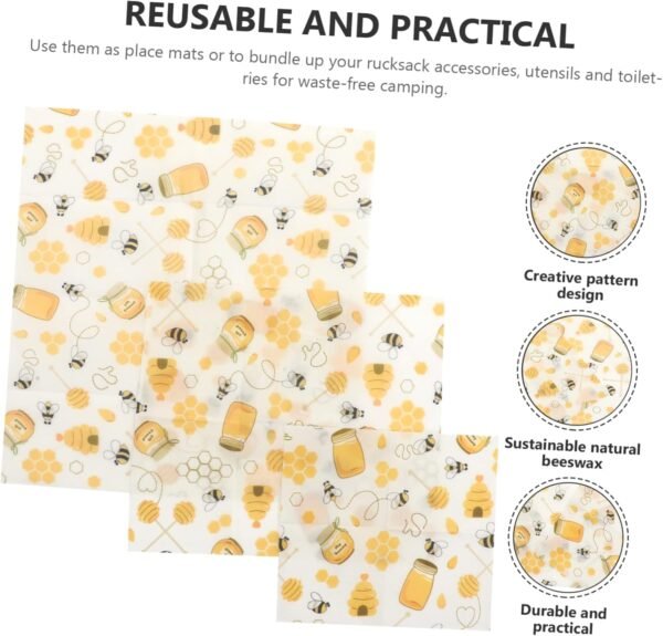minkissy 3pcs Beeswax Food Wraps Lid Mason Jar Food Wrappers Reusable Wax Wraps Bee Food Wraps Bees Wax Wraps Reusable Washable Packaging Cloths Plastic Paper Clothing - Image 4