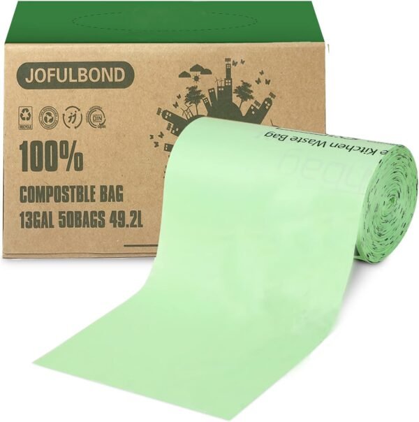 Biodegradable,Recyclable,Compostable Trash Bags,13 Gallon,100 Count,Used For Kitchen yard,Heavy Duty Unscented,1.2 Mils,60 Liter,Tall Kitchen Food Scrap Waste Bags,Strong Thicken Rubbish Waste Strong