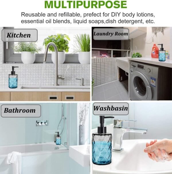 Glass Soap Dispenser with Plastic Pump, 330ml/11oz. Liquid Hand Soap Dispenser for Bathroom and Kitchen, Hand-Pump Dispenser for Dishwashing Liquid, Lotion, Soap, Shower Gel, Essential Oil (Black) - Image 6