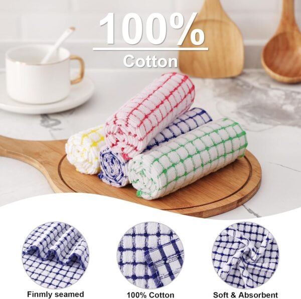 Kitinjoy Cotton 8 Pack Terry Kitchen Dish Cloths, 12 x 12 Inches Super Soft and Absorbent Dish Rags, Quick Drying Dish Towels for Washing Dishes, Mixed Color - Image 2