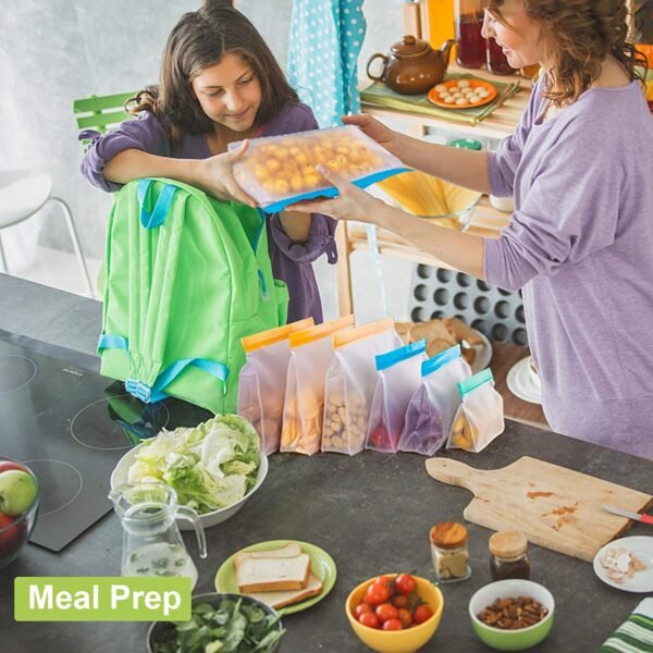 Reusable Food Storage Bags Stand Up, 24 Pack Reusable Freezer Lunch Bags, BPA-Free Reusable Gallon Bags, Leakproof Reusable Sandwich Bags Silicone (24Pack-8Large Bags+8Sandwich Bags+8Snack Bags) - Image 7