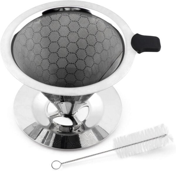 304 Stainless Steel Pour Over Coffee Dripper/Maker - Upgrade Honeycomb Mesh, Extraction Quickly without Losing Flavor, Easy to Clean, Paperless Reusable Coffee Filter, Non-slip Stand - Includes Brush