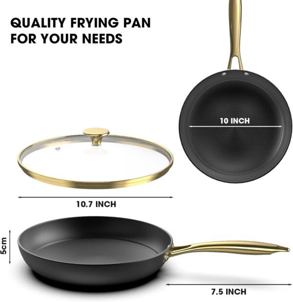 imarku Non stick Frying Pans, Long Lasting 10 Inch Frying Pan with Lid, Professional Cast Iron Skillets Nonstick Frying Pan, Frying Pans Nonstick with Lid and Stay Cool Handle, Christmas Gifts - Image 2