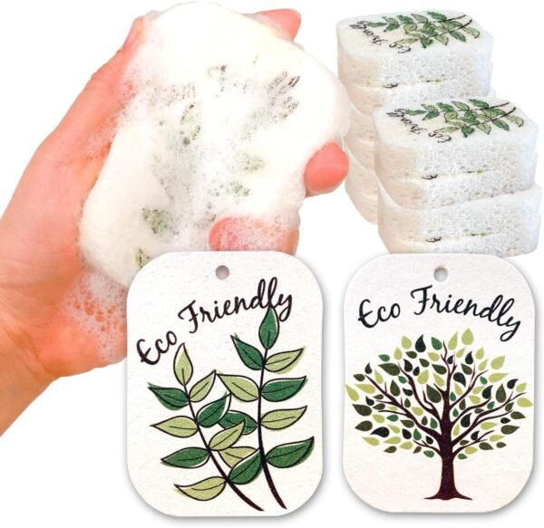10PACK Natural Plant Based Biodegradable Eco-Friendly Cellulose Dish Sponges: Non Scratch, Multi-Purpose Kitchen,Household,Bathroom Cleaning Sponges