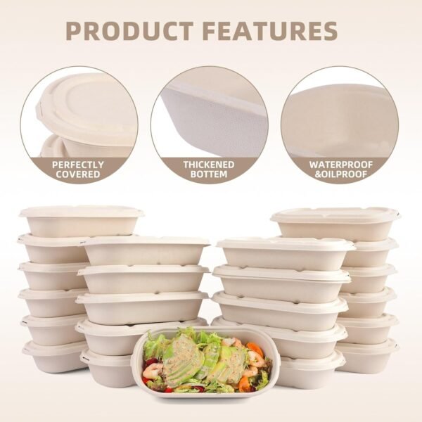 60Pcs(29oz) Disposable Meal Prep Lunch Food Takeout Salads Sandwiches Bowls Containers with Lids,Compostable Biodegradable to go Food Microwavable Freezer Safe Containers for Party Camp out. - Image 5