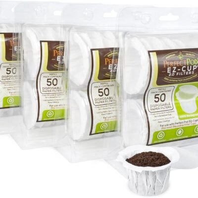 Perfect Pod EZ-Cup Disposable Paper Filters with Patented Lid Design for Reusable Coffee Pods 4-Pack (200 Filters)