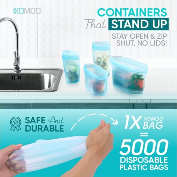 Reusable food container silicone bag, Upgrade second generation 6 Pcs Containers Storage, 100% Silicone Food Bag, Stand Up Preservation Rounded interior for easy cleaning. - Image 3