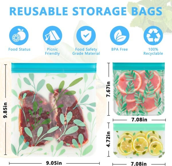 10 Pack Dishwasher Safe Reusable Bags Silicone, Leak proof Reusable Freezer Bags for Food Storage Home Organization Traval & Make-up BPA FREE for Food Storage Home BPA FREE for Salad Fruit - Image 5
