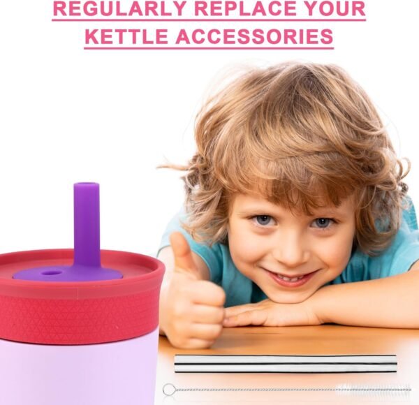 4pcs Metal Straw for Owala Kids 12 OZ Stainless Steel Tumbler, Reusable Stainless Steel Replacement Straws with 2pcs Cleaning Brushes Compatible with Owala 15 OZ Plastic Tumbler Water Bottle - Image 7
