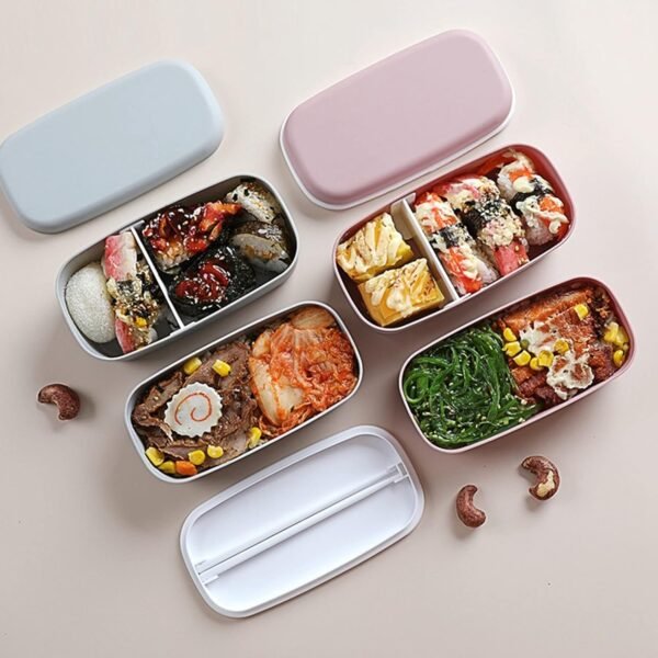 Bento Refrigerator Food Fresh Keeping Double Layered Children Lunch Portable Bento Food Storage Reusable Baggies (One Size) - Image 3