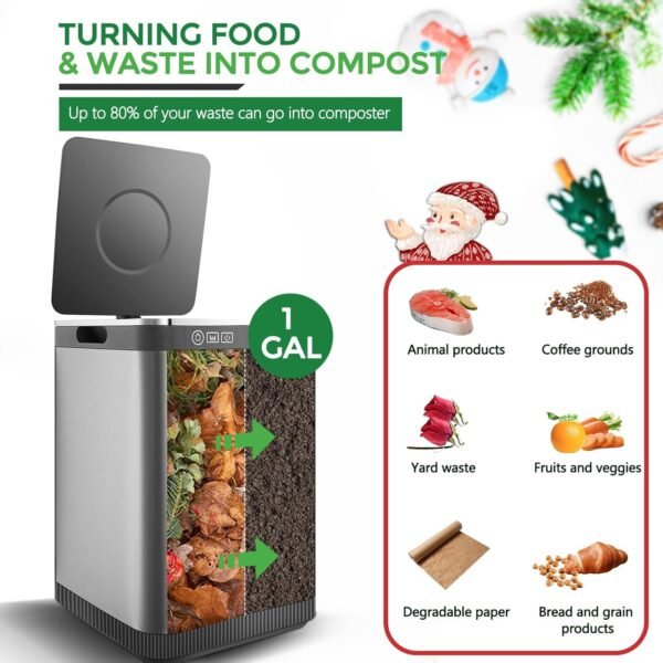4L Smart Electric Composter for Kitchen, Odorless Kitchen Composter with 2 Carbon Filter, Energy Efficient Countertop Compost Bin with 3 Modes/Auto-Cleaning/Silent,Quickly Turn Food Waste into Compost - Image 2