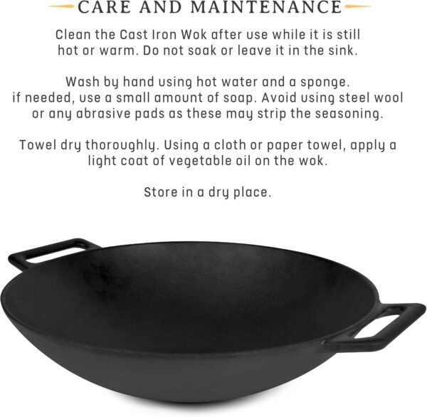 Jim Beam 12'' Pre Seasoned Heavy Duty Construction Cast Iron Grilling Wok, Griddle and Stir Fry Pan - Image 2