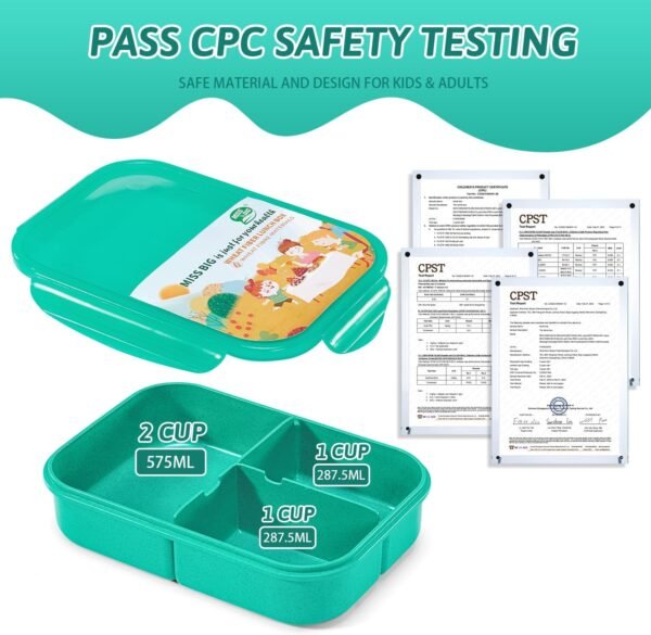 MISS BIG® Bento Box,Bento Box for Kids,Lunch Box Kids,Ideal Leakproof Kids Lunch Box,Lunch Containers No BPAs and Chemical Dyes,M/W,D/W & Fridge Safe(1150ml Green) - Image 8