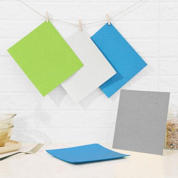 Homaxy Swedish Dishcloths for Kitchen, 10 Pack Reusable and Washable Cellulose Sponge Cloths Dish Towels, Absorbent and No Odor Paper Towels for Dishes ＆ Counters, Blue/White/Grey/Green - Image 8