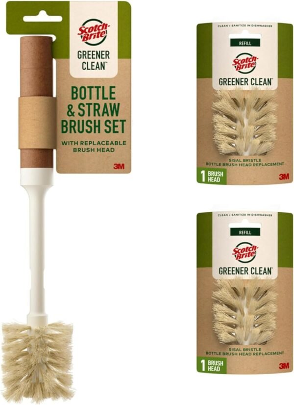 Scotch-Brite Greener Clean Bottle & Straw Brush Set with 2 Replaceable Bottle Brush Heads