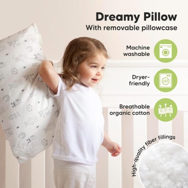 KeaBabies Toddler Pillow with Pillowcase, Jumbo 14X20 - Soft Organic Cotton Toddler Pillows for Sleeping - Machine Washable - Perfect for Travel, Toddler Bed Set (Keafriends) - Image 4