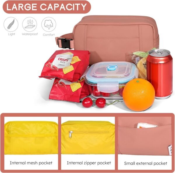 NOL Natural Organic Lifestyle Nylon Waterproof Snack Bag Snack Box Lightweight Lunch Bag for Women, Reusable, Zip Closure with Buckle Handle, Travel Toiletry Bag, Makeup Bag, Dark pink - Image 4