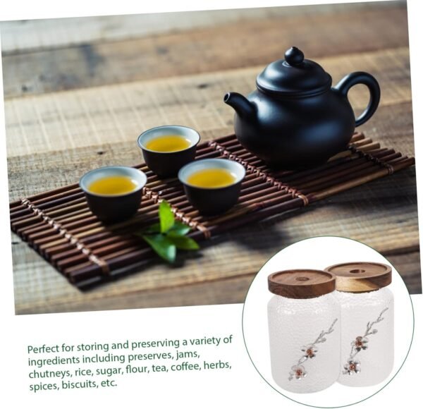 2pcs Glass Jar Containers for Food Wine Bottle with Lid Sugar Jar with Skeleton Decor Sugar Bowl Sugar Canisters Portable Tea Can Food Storage Snack Container Cereal Container Wood - Image 5