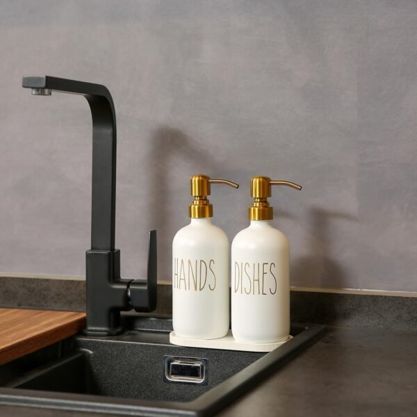 MOMEEMO Kitchen Soap Dispenser Set, Glass Soap Dispenser with Stainless Steel Pump, Contains Dish Soap Dispenser, Hand Soap Dispenser, and Tray Suitable for Kitchen Counter Decor. (White) - Image 2