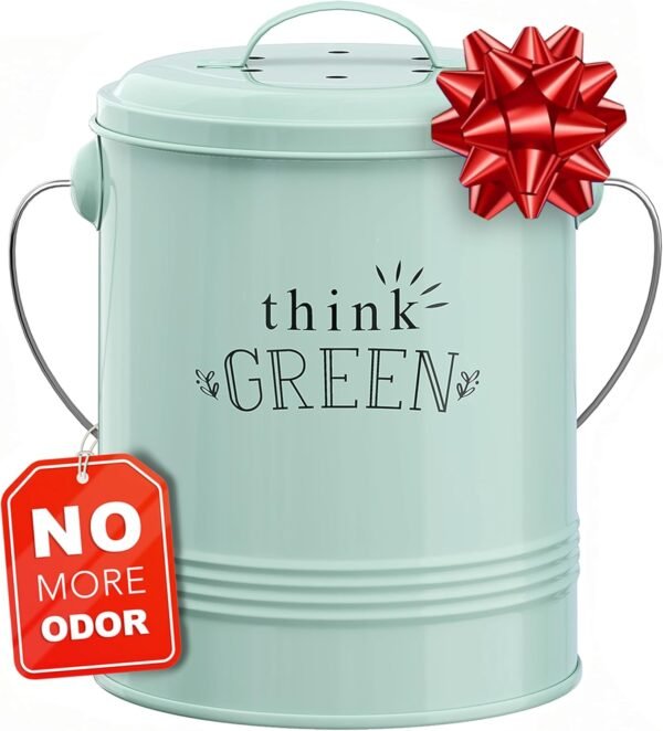 Barnyard Designs Compost Bin for Kitchen Counter - 1.2 Gallon Countertop Composter with Extra Smell-Absorbing Filters and Inner Bucket for Easy Cleaning - Food Waste Bin for Kitchen with Lid (Mint)