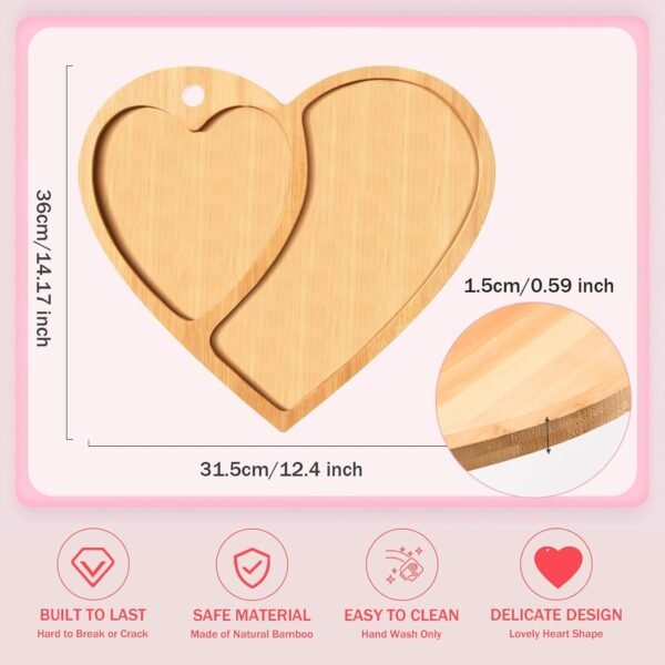 AWIZOM Valentine's Day Cutting Board Heart Shape Charcuterie Board with Hole Decorative Bamboo Chopping Board Wooden Serving Board Tray for Mother's Day Wedding Housewarming Present,14.17x12.4x0.59 - Image 2