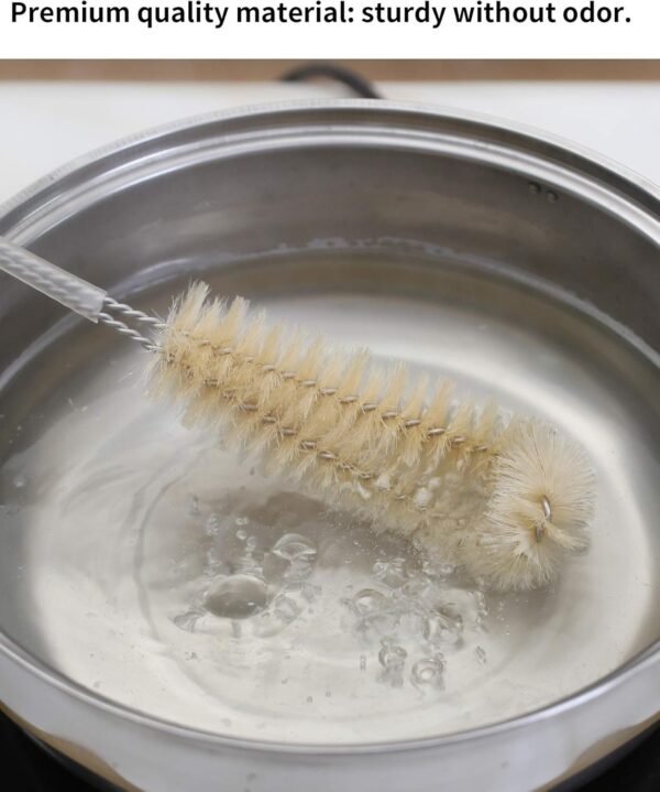 Bottle Brush Cleaner Set Long Handle Natural Pig Bristle Bottle Cleaning Kitchen Scrub for Water Bottle, Wine Decanter, Cup, Jug, Teapot, Baby Bottle, Pot, Straw (Jug Brush & Kettle Brush) - Image 7