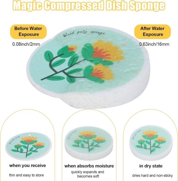 12Pcs Kitchen Sponges Pack, Dish Sponge, Compressed Sponges, Dish Sponges Kitchen, Natural Sponges for Dishes, Dish Scrubber Sponge, Cellulose Absorb Water Expand Dishcloth Non-Scratch Cleaning Sponge - Image 3
