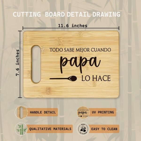 Papa Cutting Boards for Kitchen, Grandpa Bamboo Cutting Board, Todo Sabe Mejor Cuando Papa Lo Hace Decorative Cutting Board, Papa Gifts, Papa Gifts for Christmas, Gifts for Papa from Grandkids - Image 7