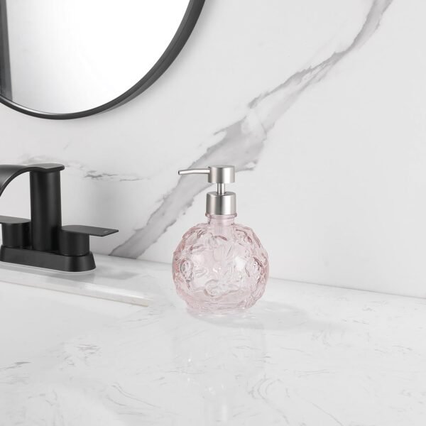 Clear Glass Lotion Pump, Refillable Soap Dispenser for Bathroom, Kitchen, and Countertop, Elegant Durable Design, Eco-Friendly with Metal Pump, Stylish Home Accessory, Pink Peach Floral - Image 5