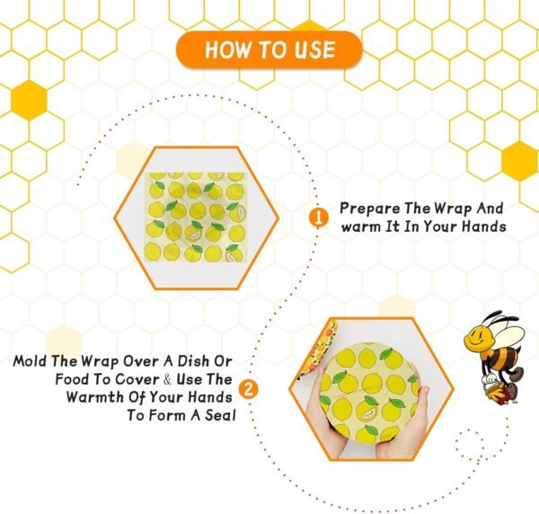 Reusable Beeswax Wrap - 9 Pack Beeswax Wraps For Food, Organic, Sustainable, Biodegradable, Zero Waste, Plastic-Free Food Storage, 1L Strawberry, 3M Orange, 5S Lemon Patterns - Image 4