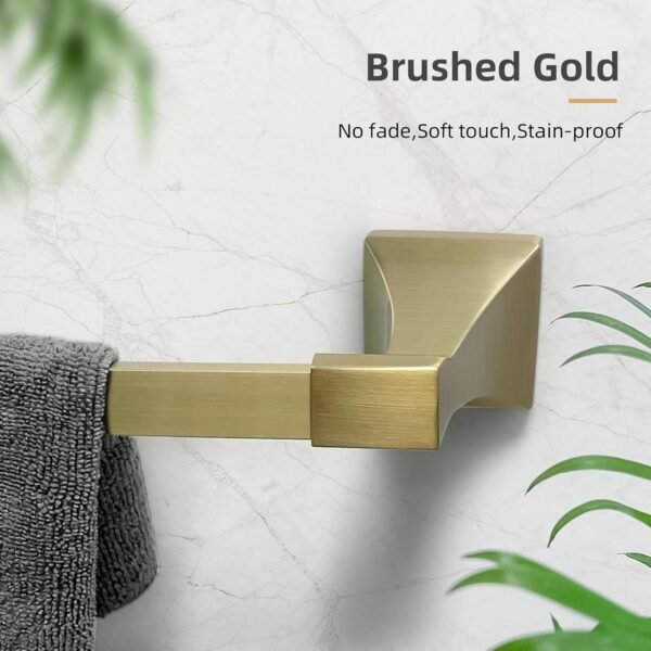 4 Piece Bathroom Hardware Set, 18 Inch Brushed Gold Towel Bar Set, Bathroom Towel Holder Set Includes Square Towel Bar, Towel Ring, Robe Hook, Toilet Paper Holder - Image 8