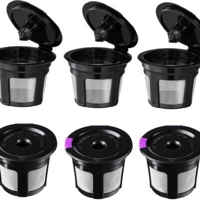 6 Pack Reusable K Cups, Universal Fit Reusable Coffee Filters with Food Grade Stainless Steel Mesh Eco-Friendly Coffee Pods, for 1.0 and 2.0 Brewers