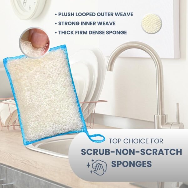 Bamboo Fiber Sponges 4-Pack - Scrub-Non-Scratch, Reusable, Washable, Extra Absorbent, Durable, Multi-Tasking Household Cleaning, Naturally Hygienic Kitchen Sponges for Dishes - Image 3