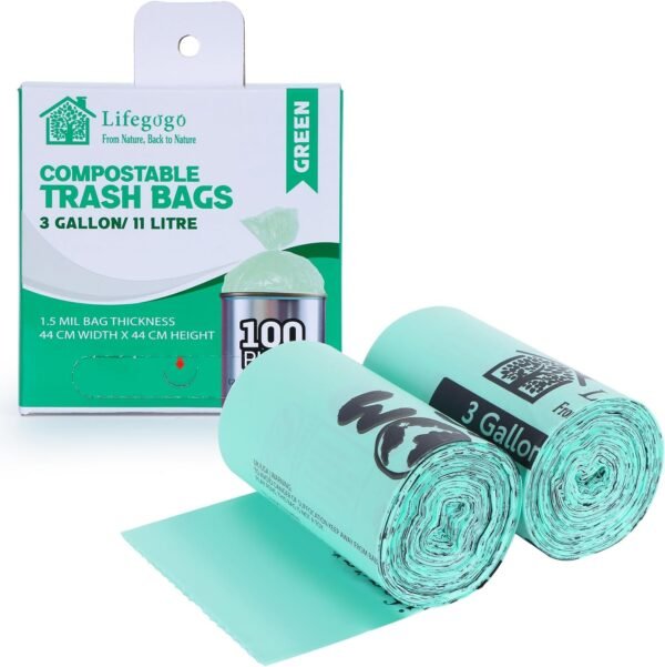 Compostable Trash Bags 3 Gallon: Biodegradable Small Compost Bags, 11 Liters Kitchen Food Scrap Compost Bin Bags,1.5 Mil, Extra Thick Kitchen Compost Bags for Countertop Bin (100 Count,1.5 Mil)