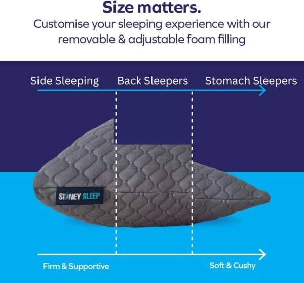 Sidney Sleep Bed Pillow for Side and Back Sleepers - Adjustable Filling - Memory Foam Pillow for Neck and Shoulder Pain - Customizable Loft - Queen Size - Additional Foam Bag Included (Grey) - Image 3