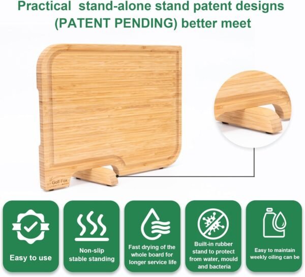 4-Pieces Wooden Cutting Boards Set with Stand, Double-Sided: Wooden Chopping Board and Charcuterie Board, Bamboo Cutting Board Set with Holder, Wood Cutting Board for Kitchen, Wooden Cutting Board Set - Image 3
