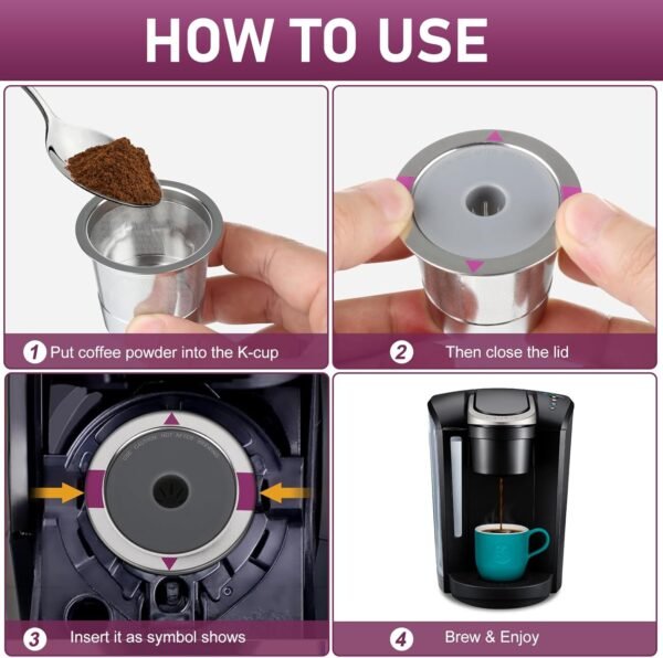 Reusable K Cups for K eurig, Universal stainless steel Reusable Coffee Pods, Refillable Single K Cups for K eurig 2.0 and 1.0 Coffee Makers (２－PACK) - Image 5