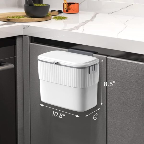 ELPHECO Kitchen Compost Bin with Lid 1.8 Gallon Hanging Trash Can with Lid, 7 Liter Wall-Mounted Garbage Can for Kitchen Cabinet Door, Small Under Sink Trash Can for Cupboard, Bathroom, Office - Image 2