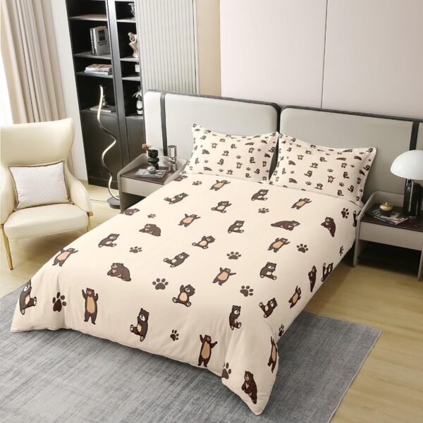 Cute Bear 100% Organic Cotton Bedding Set Twin Size Cartoon Animal Bear Duvet Cover Dog Animal Paw Print Comforter Cover Lovely Wildife Bedspread Cover with 1 Pillowcase(No Comforter) - Image 3