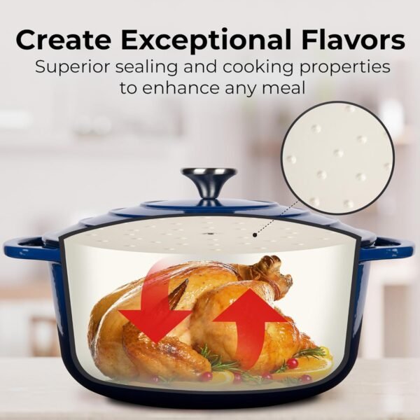 Zulay Kitchen 6 Quart Enameled Cast Iron Dutch Oven with Lid – Premium Durability & Oven Safe up to 500°F – Heavy Duty Cookware Perfect for Bread Baking, Stews, Braising & Roasting – Sapphire Blue - Image 5
