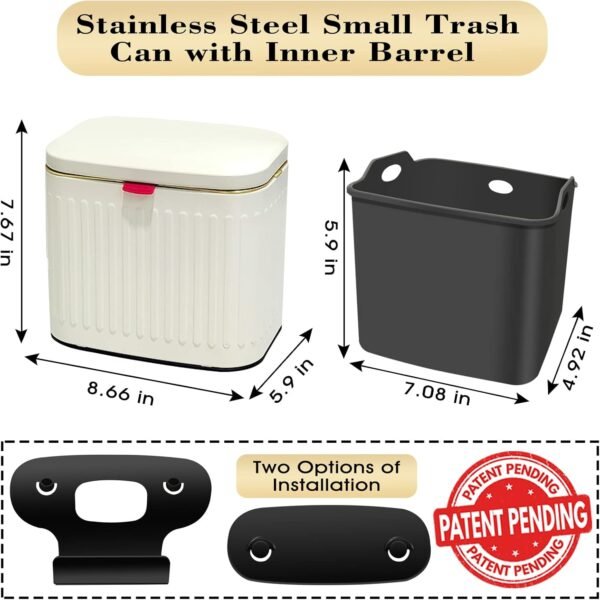 GloDeals Kitchen Trash Can with Lid, 2 in 1 Small Garbage Can Compost Bin Countertop, Wall-Mounted Under Sink Indoor Trash Bin for Kitchen, Bathroom, Cabinet Trash Can Hanging (4L, White/1.05 Gal) - Image 6