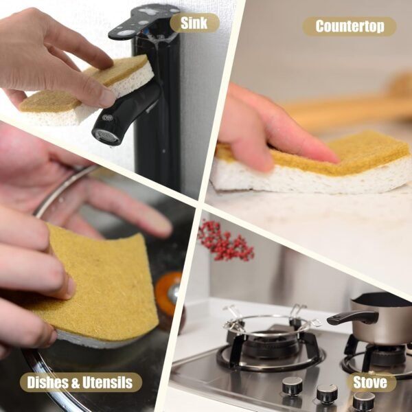 Foamstar Natural Sponges-10 Pack, Eco Friendly Non-Scratch Scrub Sponge for Kitchen, Biodegradable Plant Based Scrubber Sponges for Cleaning Dishes, Odor Free - Image 6
