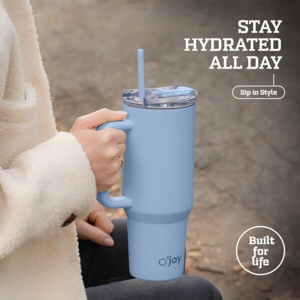 O'JAY Insulated 40oz Tumbler with Handle and Straw Lid - 100% Leak-Proof - Cupholder Friendly Travel Mug - Stainless Steel Insulated Tumbler with Lid and Straw - (Skyline Horizon) - Image 2