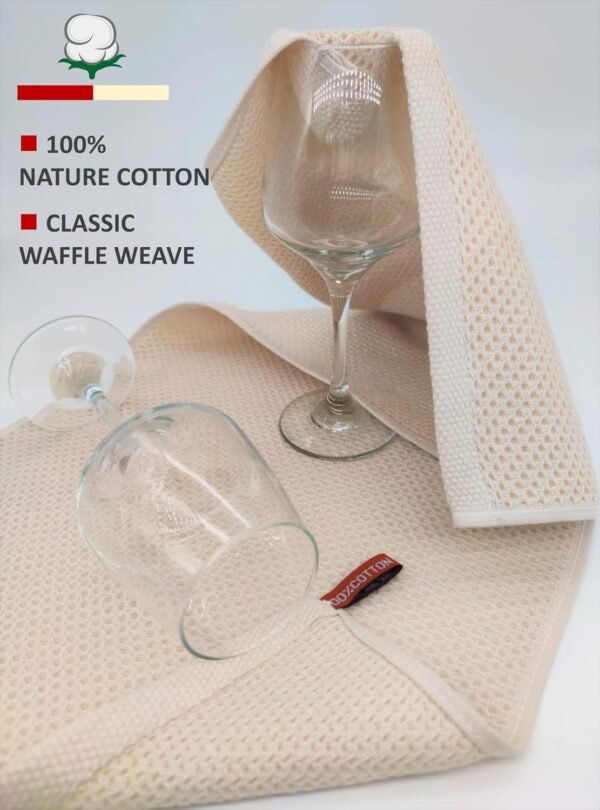 Kitchen Towels 100% Cotton Waffle Weave Dish Towel for Cleaning Drying Dishes Extra Absorbent and Soft, Dish Cloth,13 x 28 in(Beige-4 Pack) - Image 2